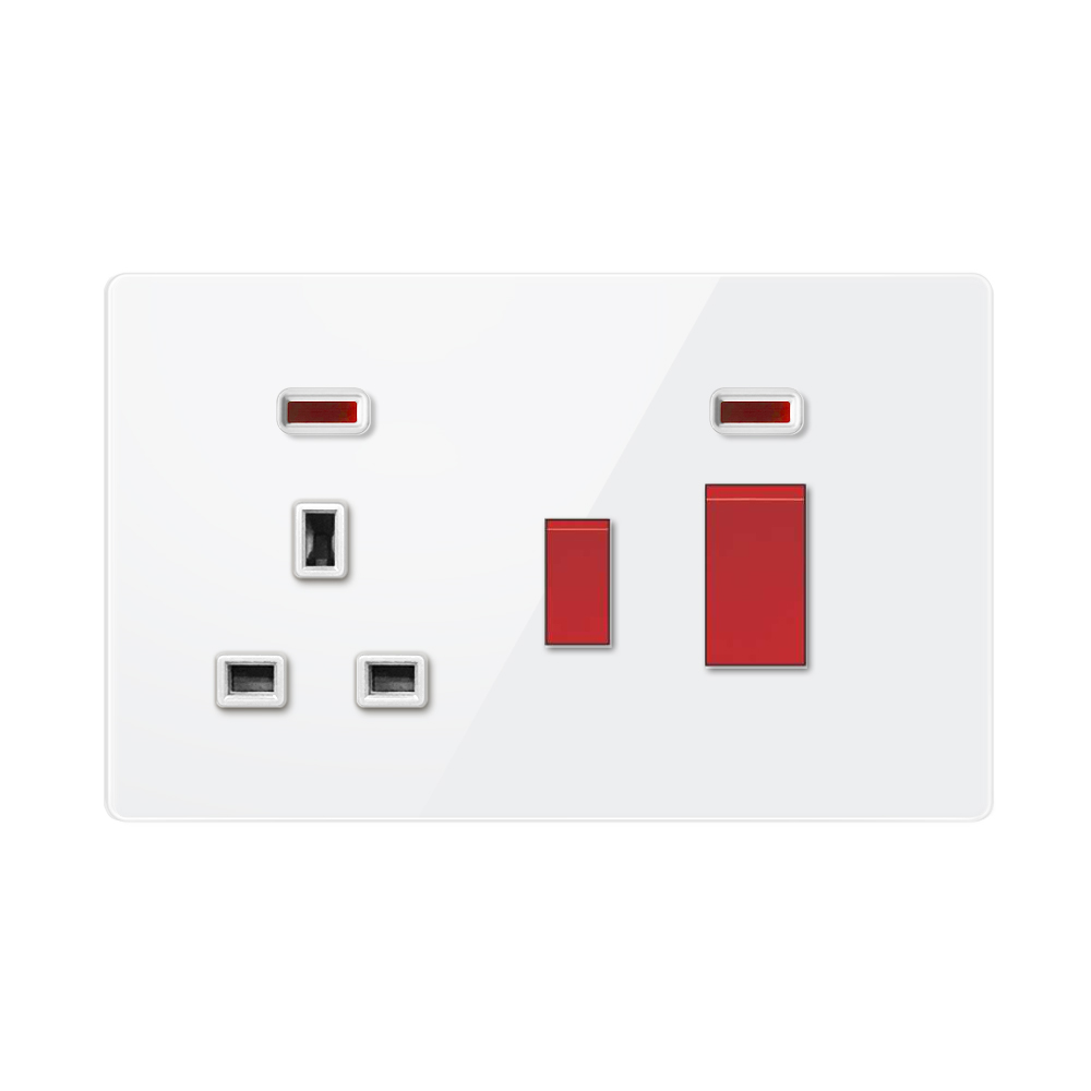 Tempered Glass Socket-YTG UK Socket Kitchen Switch-White